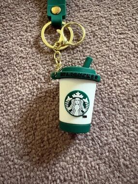 Starbucks Green, White & Gold Coffee Cup Keychain
